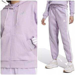 •SET• adidas 3-stripe cotton fleece full-zip hoodie and slim pants